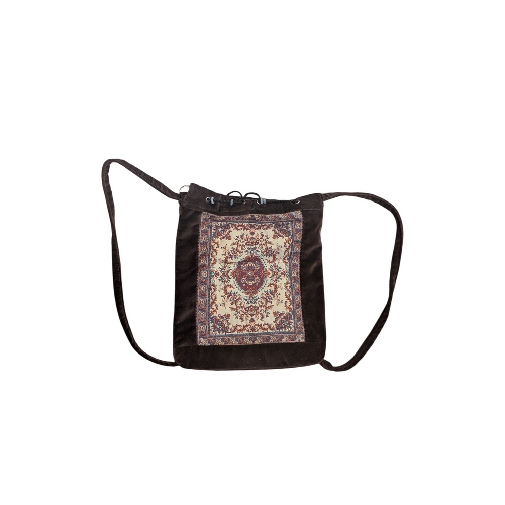 Vintage Velvet Persian Rug Tapestry Drawstring Backpack Brown Boho Bag